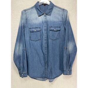 Earl Jean Women's Small Long Sleeve Pearl Snap Up 100% Cotton Denim Shirt